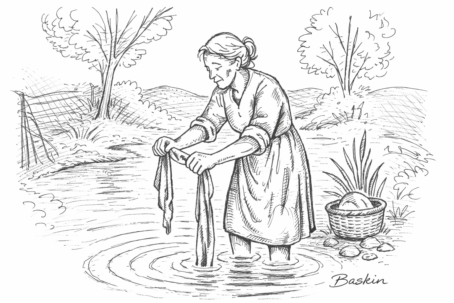 Illustration: The Washerwoman at Dusk